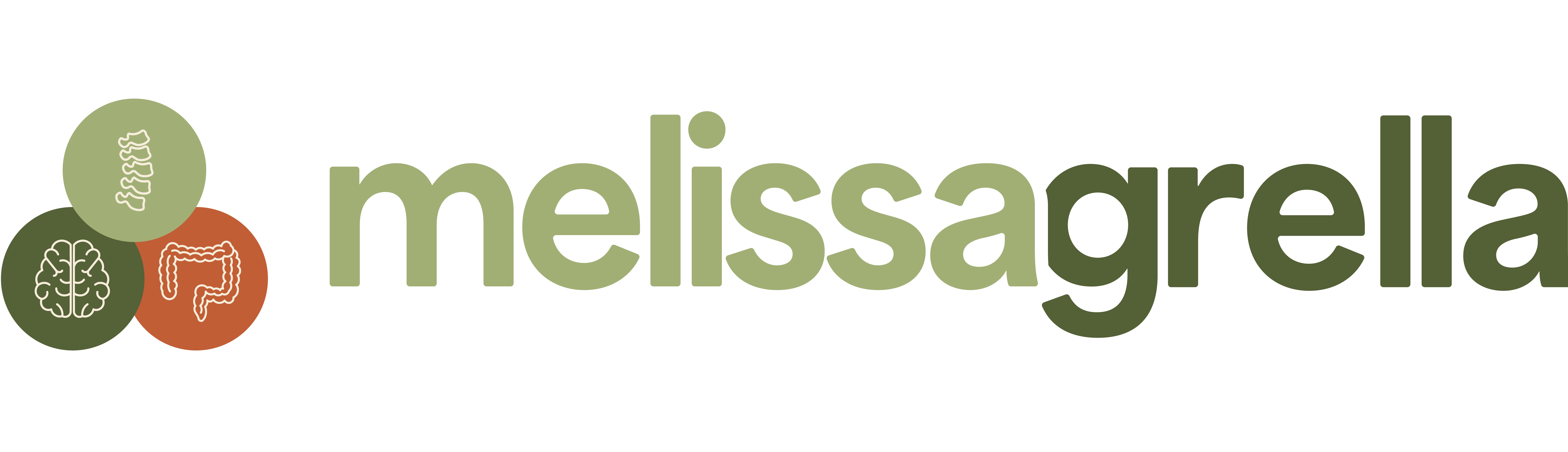 Links neben der Schrift sind drei Kreise, die pyramidenartig übereinander liegen. Einer ist dunkelgrün mit der Illustration eines Gehirns drin, einer hellgrün mit der Illustration einer Wirbelsäule und einer terracotta-farben mit der Illustration eines Darms.